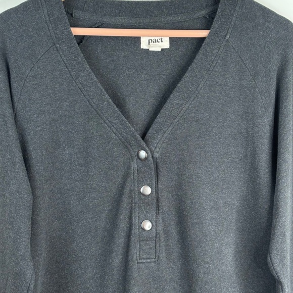 Pact Organic Cotton Airplane Button Tunic L Henley Charcoal Minimalist Lounge - Picture 4 of 11